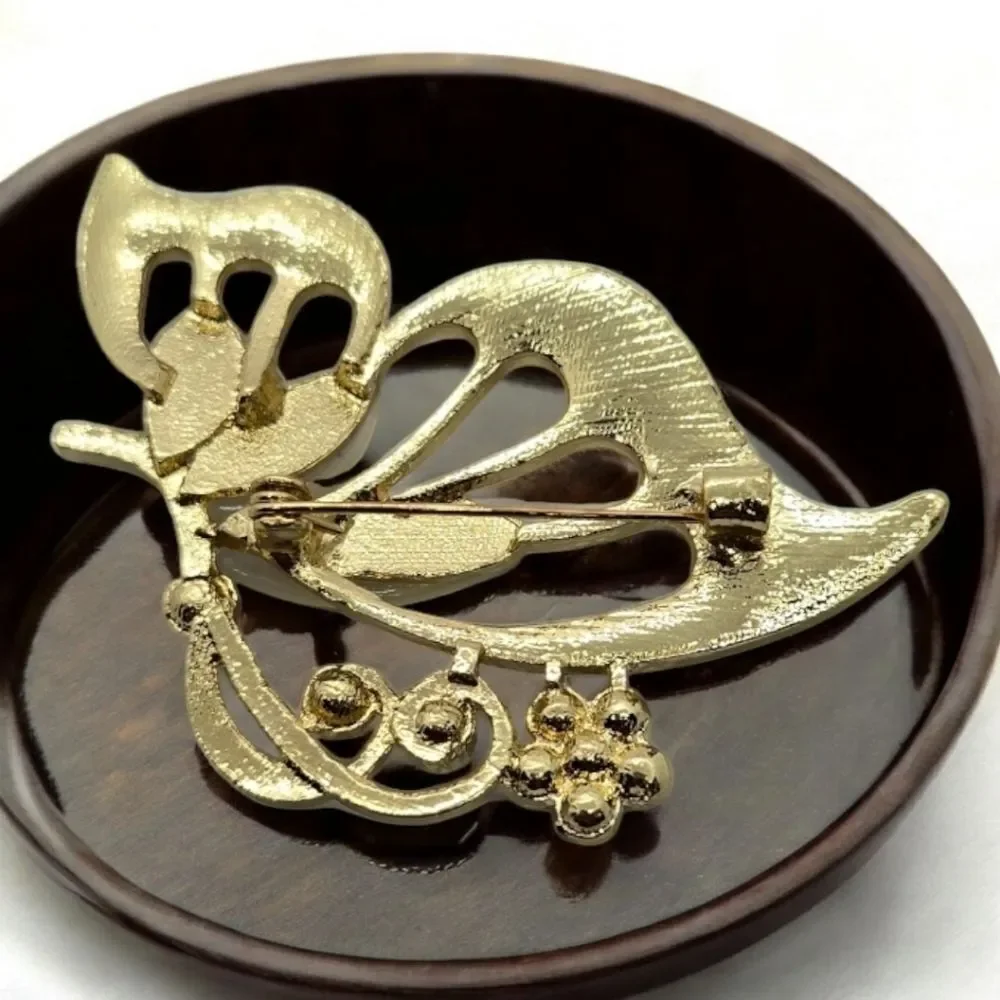 Elegant Gold Butterfly Rhinestone Brooch Pin Large Statement Lapel Accessory
